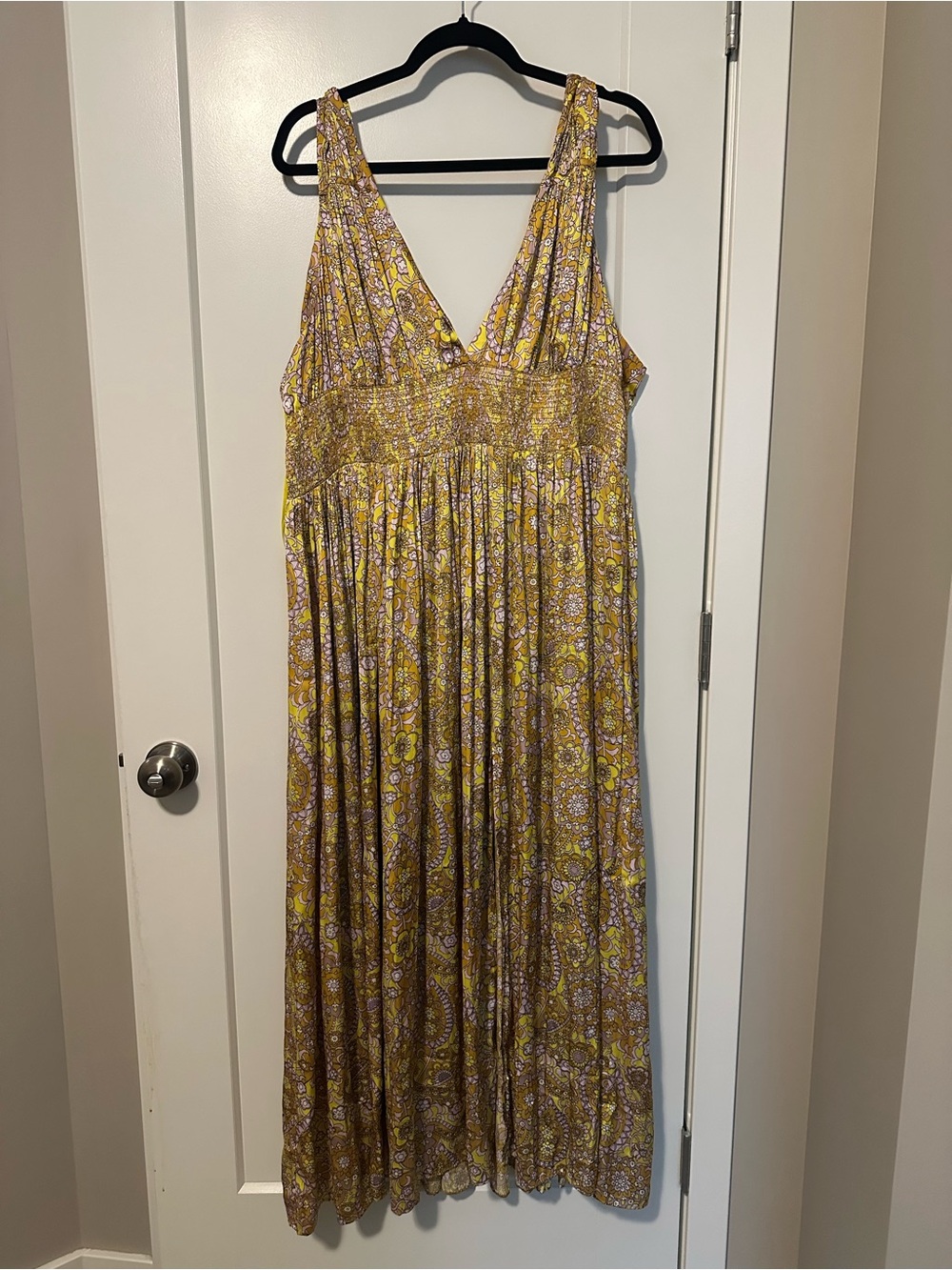 J. Crew Yellow Paisley Maxi Dress with Smocked Waistband